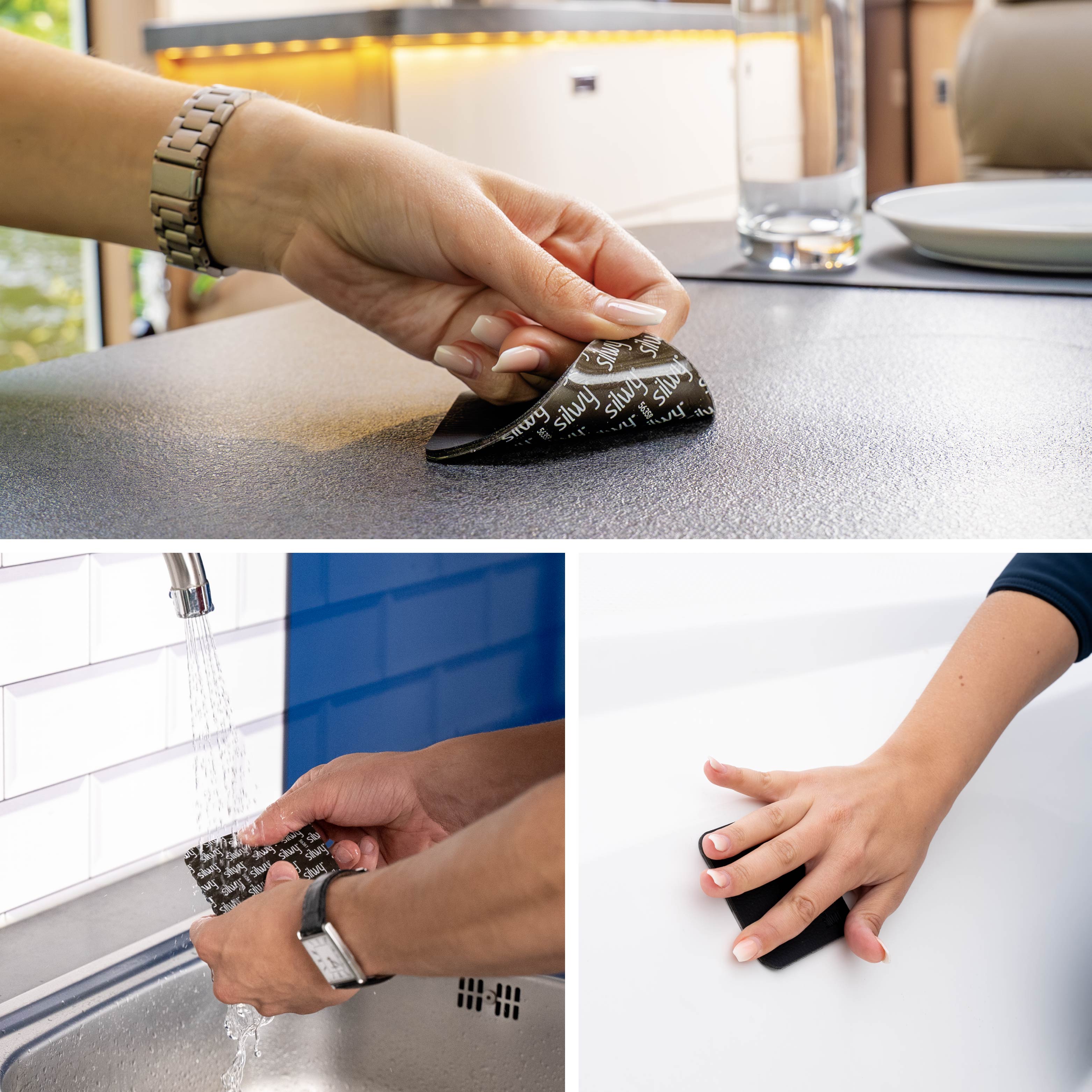 Das Metall-Nano-Gel-Pad kann jederzeit rückstandslos entfernt und mit klarem Wasser abgewaschen werden