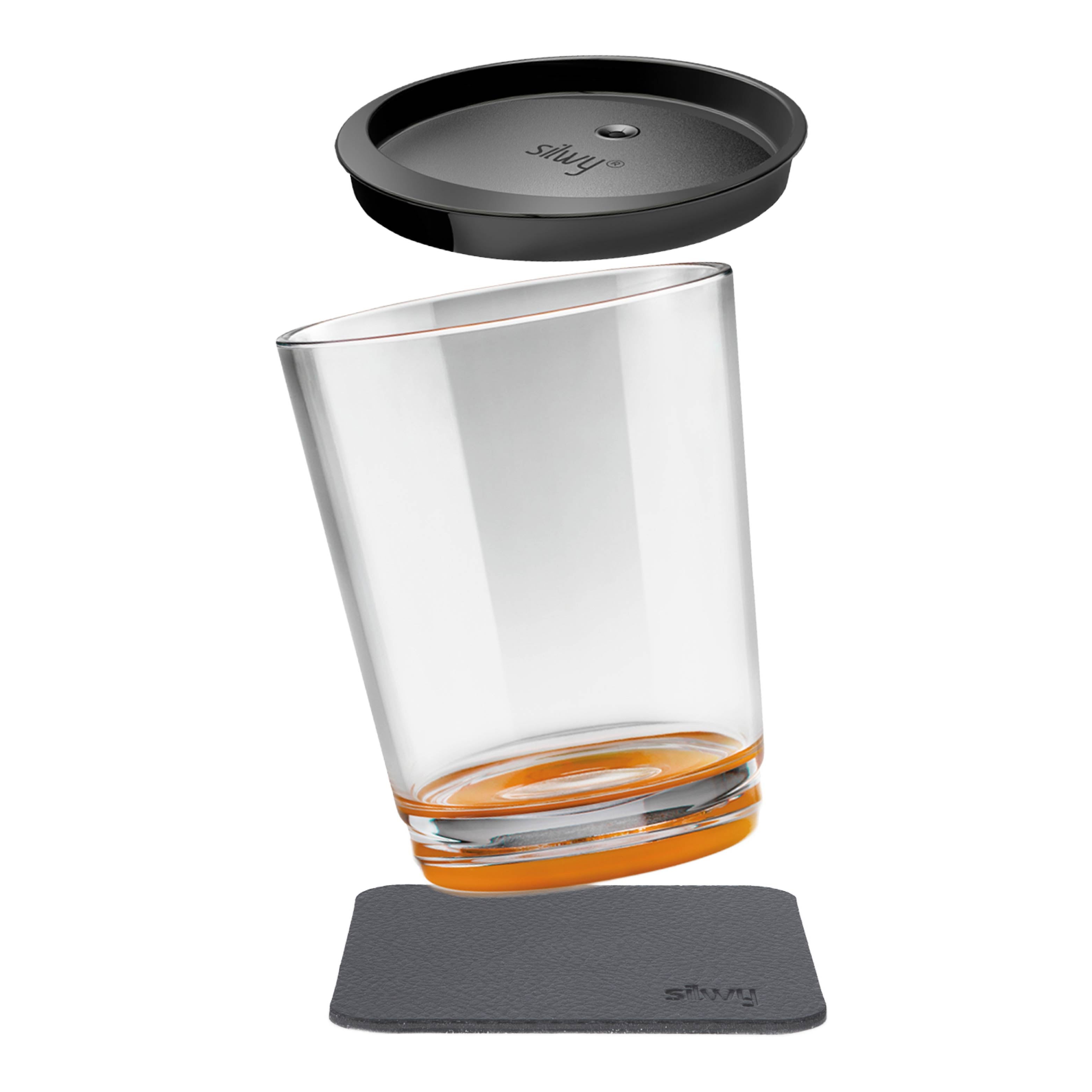 Magnet-Trinkbecher Triple Orange mit zugehörigem Metall-Nano-Gel-Pad