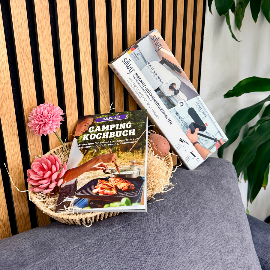 Magnet-Küchenrollenhalter inkl. Metall-Leiste und Camping Kochbuch