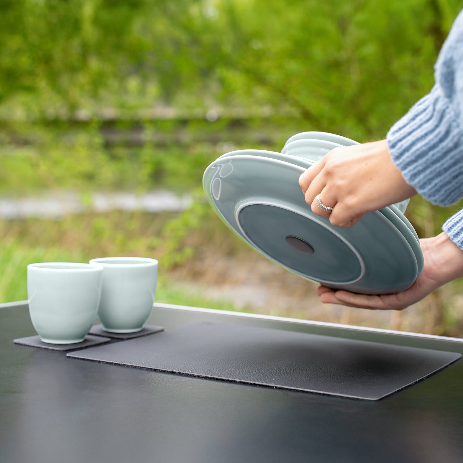 Magnet-Porzellan-Geschirrset cyan abstellen