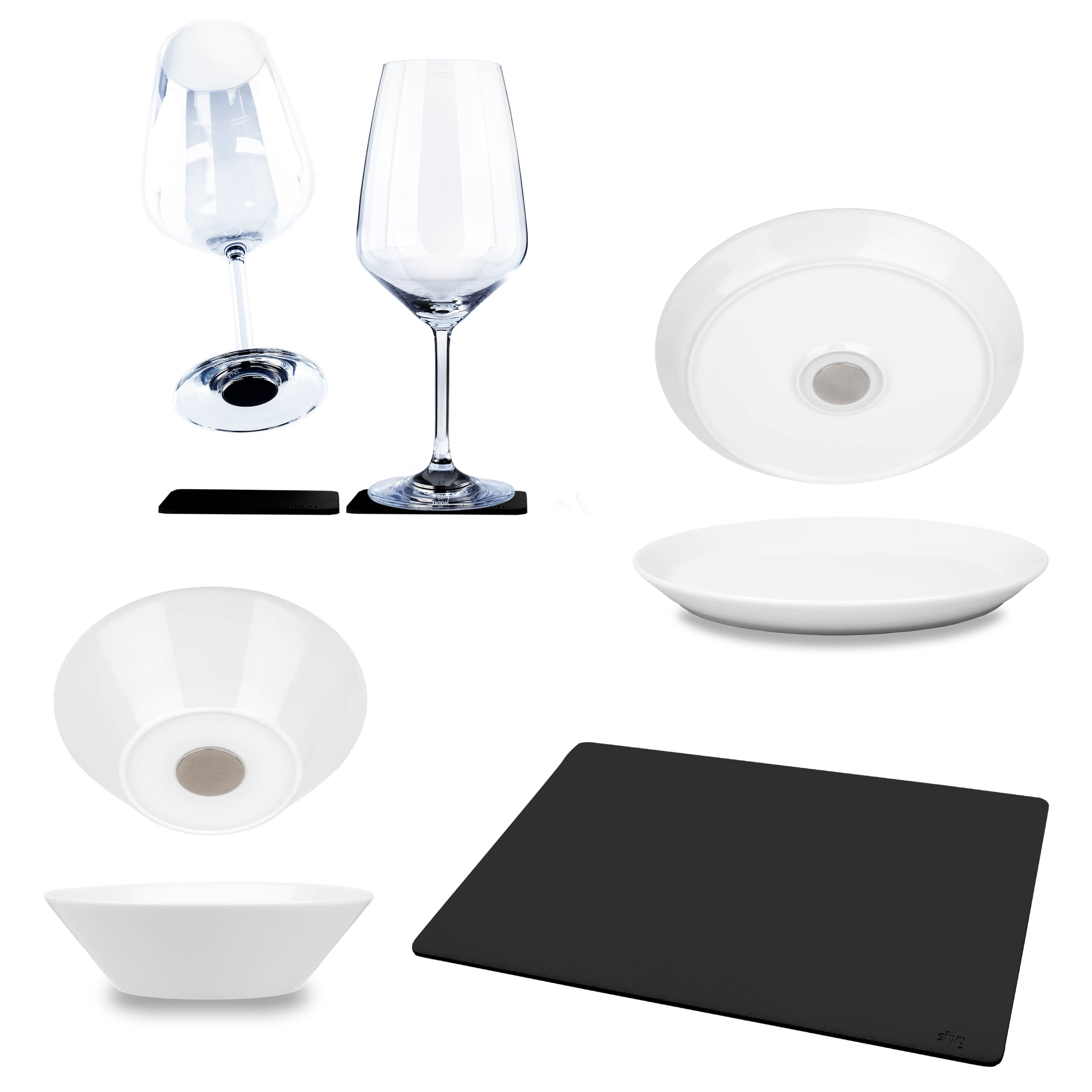 Set Magnet-Kristallglas Wein, Magnet-Teller, Magnet-Foodbowl und Metall-Matte DIY 