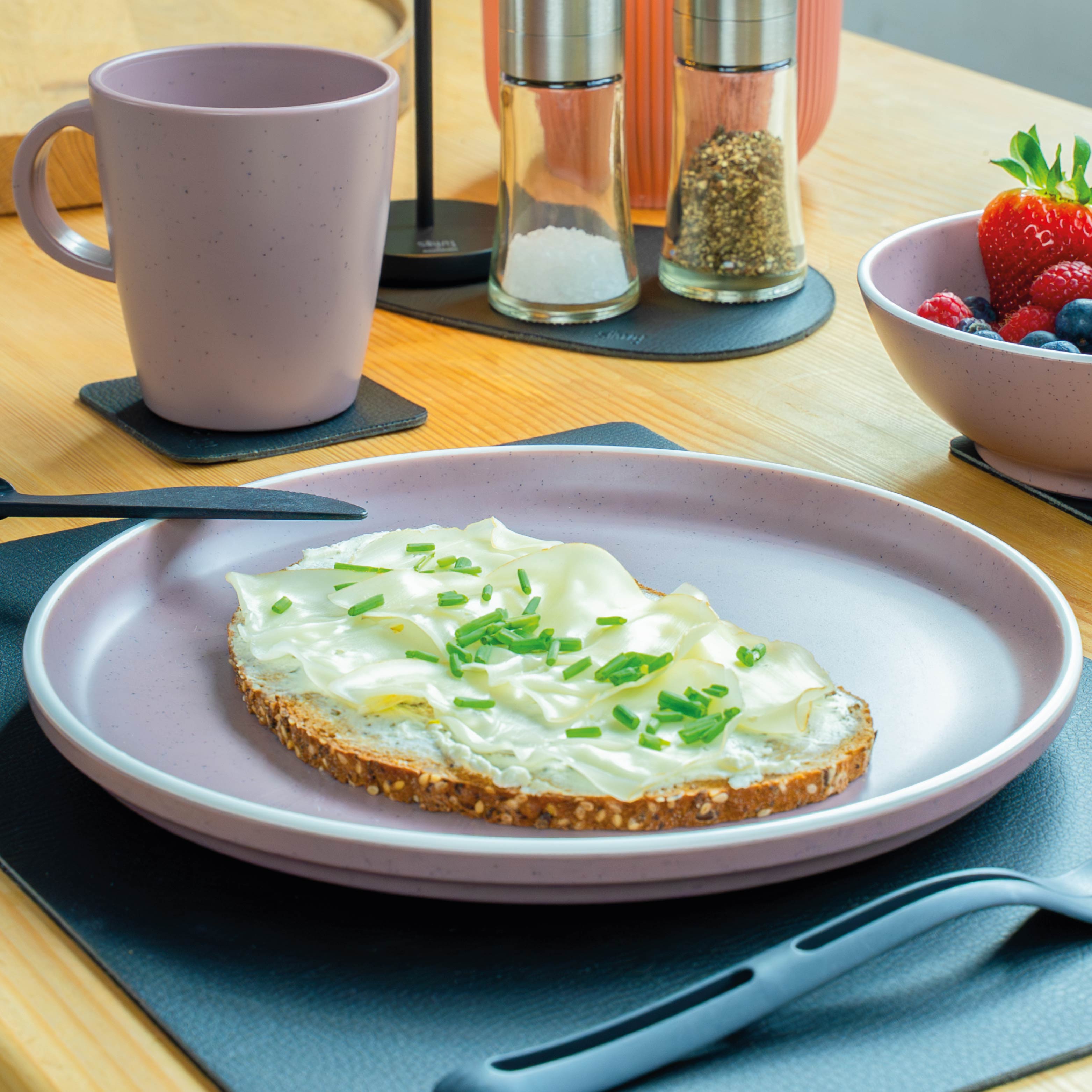 Kunststoffteller ROSE, platziert auf Metall-Nano-Gel-Matte