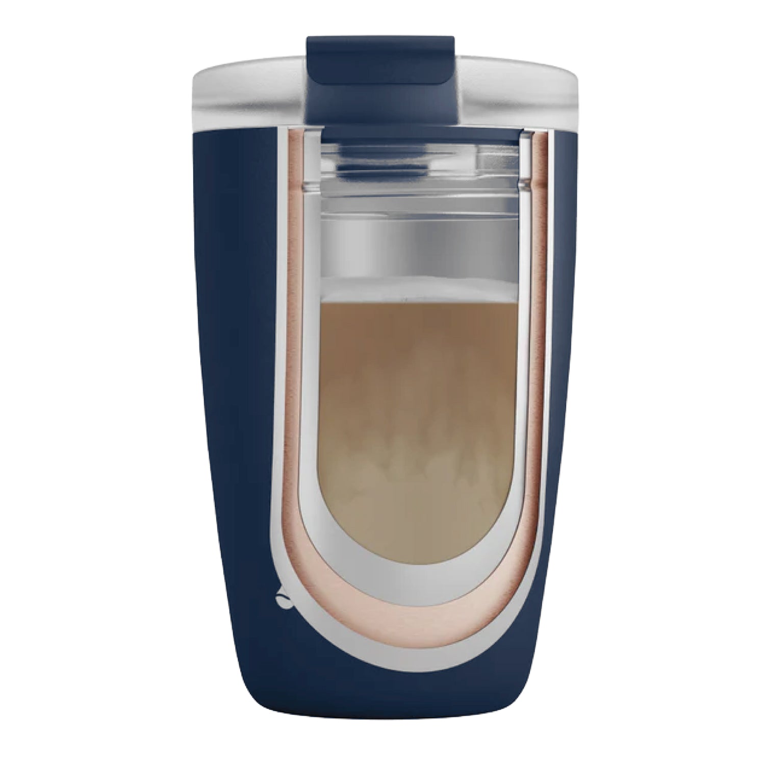 Durch eine doppelwandige Vakuumschicht wird das Austreten von Wärme und Kälte verhindert - dein Getränk bleibt also bis zu 3 h heiß oder gekühlt - auf dem Foto: der Thermocup in der Farbe midnight 