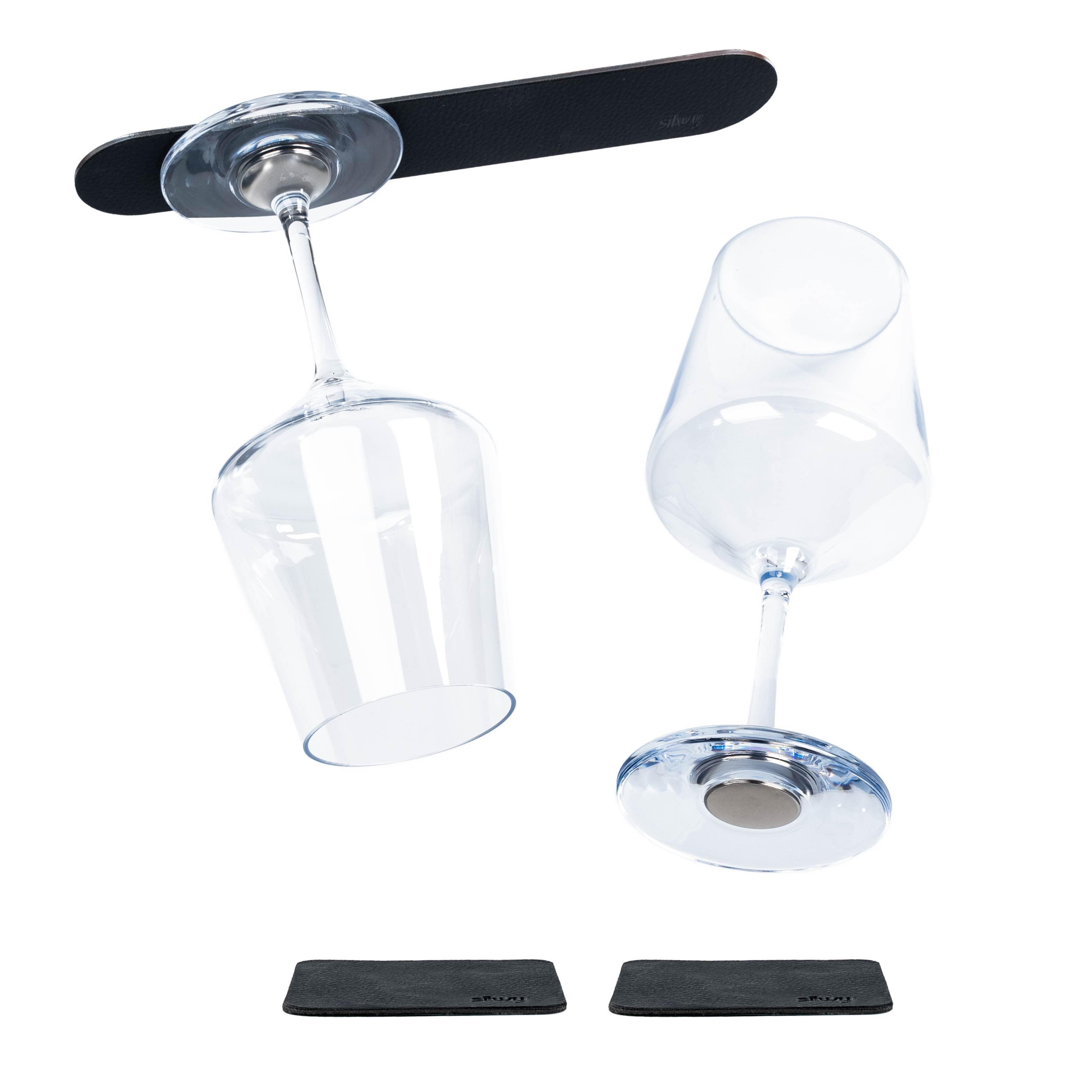 Magnet-Kristallgläser Wein inkl. Metall-Nano-Gel-Pads in schwarz und schwarzer Metall-Leiste 